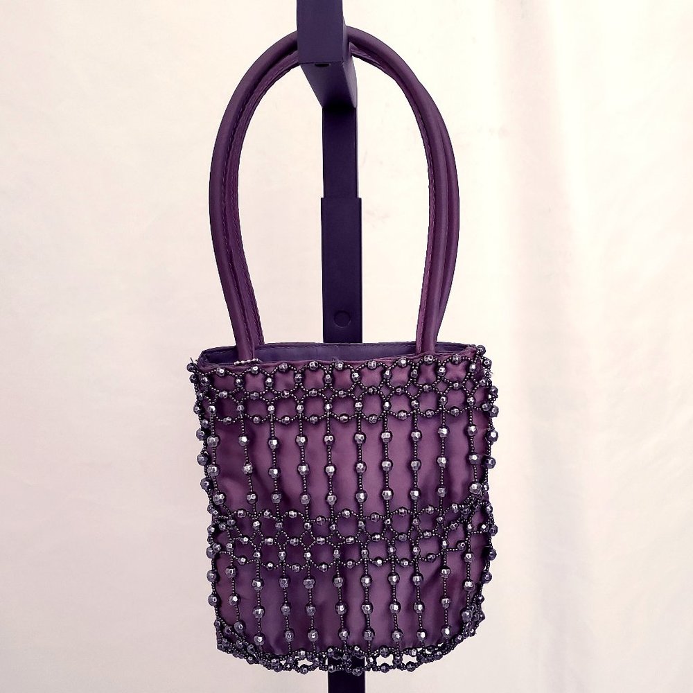 Purple satin evening purse